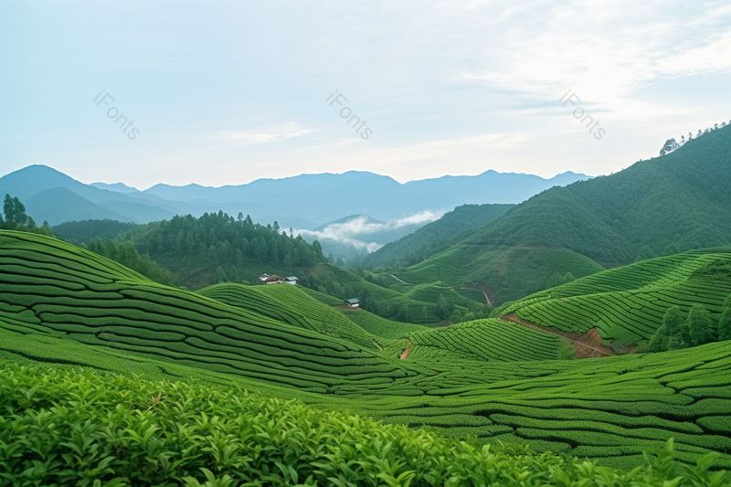 在山上有一大片茶园采摘茶叶摄影图,高清,摄影图,摄影图片,图片大全,摄影图免费下载